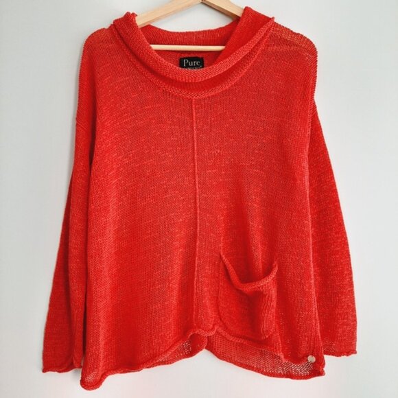 PURE HANDKNIT Linen Blend Oversized Fine Knit Semi-sheer Sweater Top Red Sz XS - Picture 15 of 15